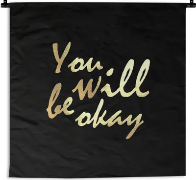 Produktbild von MuchoWow® Wandteppich Wandbehang Zitat - Motivation - Gold - Schwarz 150x150 cm Tapisserie Dekoration Wandtuch - Wohnaccessoires - Modernes