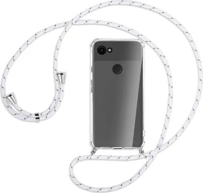 Produktbild von Handykette Backcover-Schutzhülle mit Band (Metall silberfarben) für Google Pixel 3a XL - weiß/grau