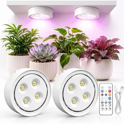 Produktbild von Pflanzenlampe 2er Set, Vollspektrum LED Pflanzenlicht, USB-aufladbar, magnetisch, dimmbar, mit Fernbedienung & Timer, für Zimmerpflanzen