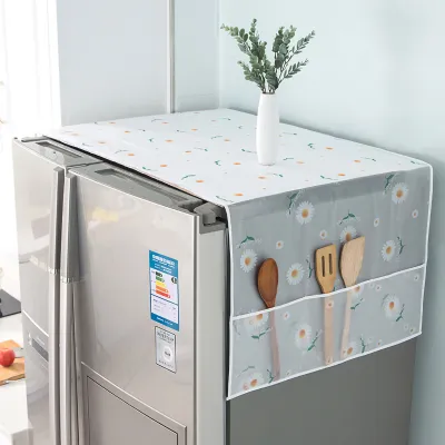 Produktbild von Kühlschrank Staubschutzabdeckung PEVA Wasserdicht Waschmaschine Top Covers mit 3 TaschenChrysanthemen-Muster 54x130cm