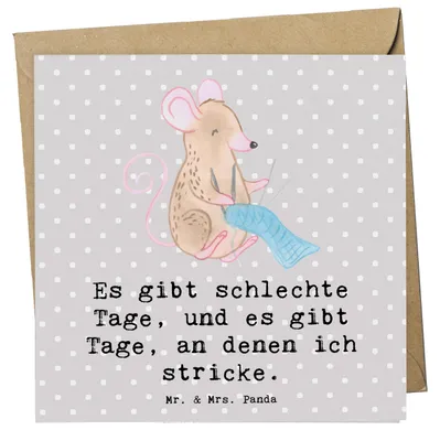 Produktbild von Mr. & Mrs. Panda Klappkarte Maus Stricken - Grau Pastell - Geschenk, Glückwunschkarte, anlasskarte, faltkarte, DIY, doppelkarte, Grußkarte