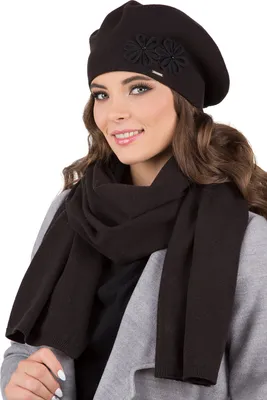 Produktbild von Vivisence damen baskenmütze eleganter wintermütze und schal set warm kopfbedeckung und halsbedeckung an winter und herbst warm dick, winterset für frauen, hergestellt in der eu, schwarz, einheitsgröße