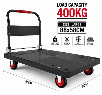 Produktbild von Klappbarer Transportwagen - Plattformwagen - 88 × 58 × 88 cm - Tragkraft 400 kg - Leichtlaufrollen - Robuste Konstruktion - Platzsparend