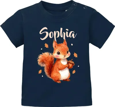 Produktbild von Baby T-Shirt personalisiert mit Namen bedrucken Eichhörnchen Print Namensgeschenke Baby Geburt Taufe Junge/Mädchen SpecialMe®