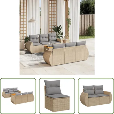 Produktbild von The Living Store 7-tlg. Garten-Sofagarnitur mit Kissen Beige Poly Rattan