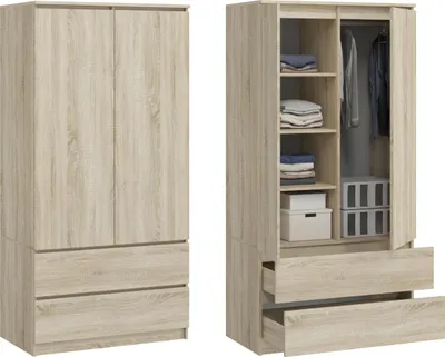 Zdjęcie produktu dla BDW, szafa Monia, z 2 szufladami, dąb sonoma, 50Dx90Wx180H cm (2 szuflady)