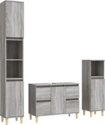 Produktbild von vidaXL 3-tlg. Badmöbel-Set Grau Sonoma Holzwerkstoff