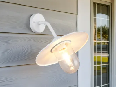 Produktbild von Vintage LED Außenwandleuchte Weiß Terrassenlampe Fassadenbeleuchtung, Höhe 32cm