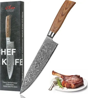Produktbild von Wakoli EDIB Pro Damast Chefmesser I 20cm Klinge I Pakkaholzgriff