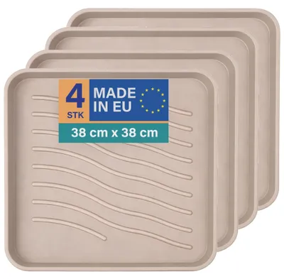 Obrázek produktu pro Odkapávací podložka na boty 38 x 38 x 2,5 cm, béžová, balení po 4 kusech, podložka s vysokým okrajem, vodotěsná, odolná odkapávací podložka na boty, ochrana před nečistotami a vlhkostí