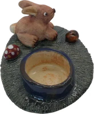Produktbild von Teelichthalter aus Steinzeug Hase braun – Osterdeko 13,5x10,5x5,5 cm Deko Kerzenhalter Steinzeug handgemachte Osterdekoration Hase Geschenk