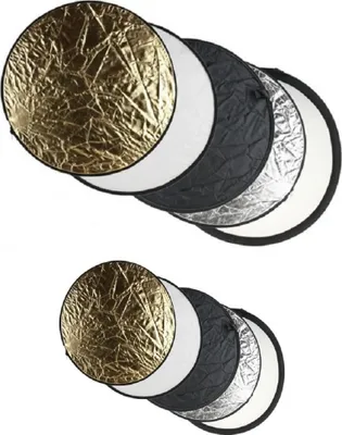 Produktbild von Impulsfoto 2 Sets 5in1 Faltreflektoren - ca. 55cm und 105cm - Je SET Gold, Silber, Schwarz, Weiß und Diffusor