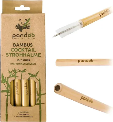 Produktbild von PANDOO Cocktail-Strohhalm Bambus + Bürste Ø6-11mm L14cm 12er Set