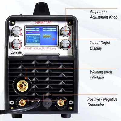 Immagine prodotto di Saldatrice ad elettrodo 4-in-1 - Inverter digitale LCD - 200A - Nera