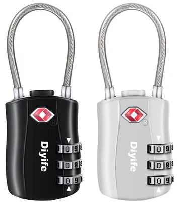 Produktbild von TSA Gepäckschlösser 2 Stück 3-stellig Silber-Schwarz Kabelschloss