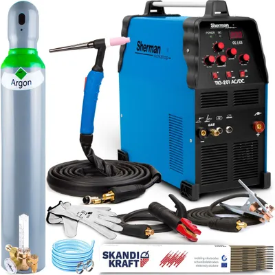 Produktbild von Sherman TIG 201 AC/DC - HF WIG Schweißgerät AC DC mit Fernsteuerung, 4m SR26 WIG-Schweißbrenner, 2T/4T und MMA - Set Professional