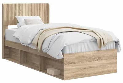 Image de Sommier vidaXL avec rangement et tête de lit, chêne Sonoma, 100 x 200 cm