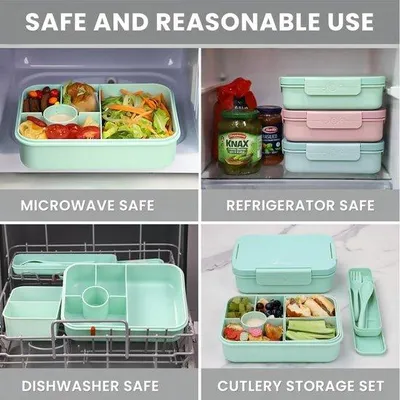 Productafbeelding van Famanu broodtrommel set van 1300 ml met 2 compartimenten - lunchbox met bestekset