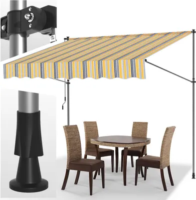 Obrázek produktu pro Clanmacy Klemmmarkise 300x120cm Markýza Výškově nastavitelná balkonová markýza s ruční klikou Ochrana před sluncem bez vrtání pro terasu a balkon Žlutá Modrá