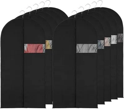 Image de Ensemble de 10 housses de vêtements Unyqoos®, dimensions 60 x 120 cm, en EVA, respirantes et imperméables, avec fermeture éclair et fenêtre transparente – protection contre la poussière, gain de place
