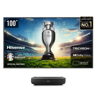Produktbild von Hisense 100L9HD Ultrakurzdistanz Projektor mit Leinwand, 3000 ANSI Lumen, DLP, UHD 4K (3840x2160), 1000:1, 16:9, 1905 - 2540 mm (75 - 100")