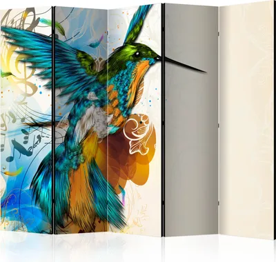 Produktbild von Akusticher Raumteiler Vögel Foto Paravent 225x172 cm beidseitig auf Vlies-Leinwand bedruckt Akustikschaum Trennwand Spanische Wand Sichtschutz Home Office Natur Blumen Baum g-C-0162-z-c