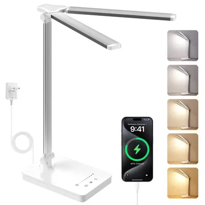 LED-Büroleuchte, 15 W, dimmbar, 5 Farben, 10 Helligkeitsstufen, mit Adapter