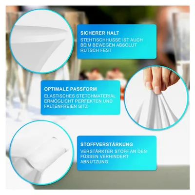 Produktbild von Stehtischhusse NYVIGala Weiß Ø 60-65 cm - Elastische Premium Stretchhussen für gängige Bistrotische und Stehtische