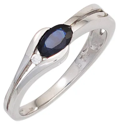 Produktbild von Ring Damenring aus 375 Gold Weißgold mit Saphir blau & Diamant 0,02 Ct. Innenumfang 56mm  Ø17.8mm