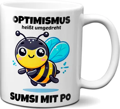 Produktbild von TassenKing - Tasse mit Biene und Spruch Optimismus heißt umgedreht Sumsi mit Po lustige Bürotasse Sprüche Tassen witzig