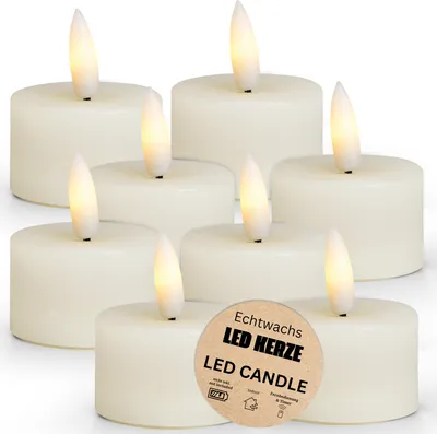 Image de Lot de 8 bougies chauffe-plat LED cire, flamme vacillante, Ø 4x4 cm, blanc