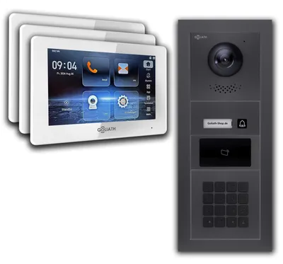 Produktbild von IP 2-Draht BUS Türsprechanlage EFH | Anthrazit : 3 Monitore : 7 Zoll Weiß : Aufputz Dose Monitor Anzahl: 3 Monitore Monitor Farbe: 7 Zoll Weiß Montage: Aufputz Dose
