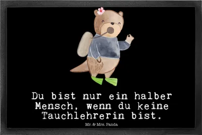 Produktbild von Mr. & Mrs. Panda Fussmatte Tauchlehrerin Herz 40 x 60 cm - Schwarz - Geschenk, Schmutzmatte, Türmatte, fußmatte, bodenmatte, Schmutzfänger