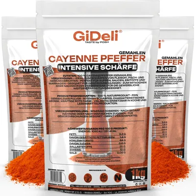 Produktbild von Cayennepfeffer 3kg Gemahlen Chilipulver Scharf Pikant Fleisch Fisch Pur GiDeli