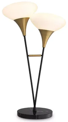 Produktbild von Casa Padrino Luxus Doppel Tischleuchte Antik Messingfarben / Schwarz / Weiß 50 x 28 x H. 87 cm - Schreibtschleuchte mit Marmorfuß - Luxus Kollektion