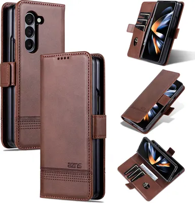 Produktbild von Leder Hülle für Samsung Galaxy Z Fold6, Klapphüllen Brieftasche Magnetverschluss Schutzhülle Kaffee