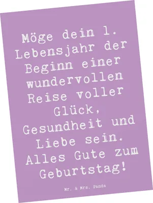 Produktbild von Mr. & Mrs. Panda Ansichtskarte Spruch 1. Geburtstag Reise - Lavendeltraum - Geschenk, Kunstkarten, Grußkarte, Postkarten, Meilenstein, einzelkarte, erster, Postkarte