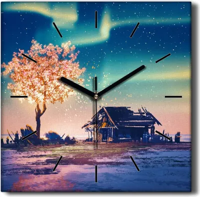 Produktbild von Coloray Hodiny Unikátní 30x30 cm  Tiché hodiny Pro obývací pokoj a kuchyň Nástěnné hodiny Plátno Černé ručičky hodin - Noční obloha stromu