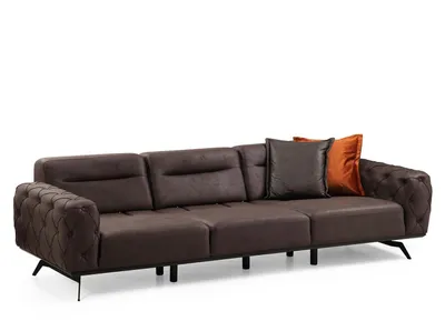 Produktbild von Komplette Viersitzer Sessel Couch Braun Polstersofa Stoffsofa Set 2tlg