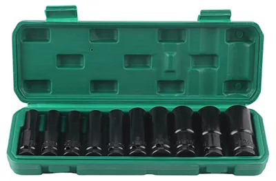 Produktbild von 10-teiliges 1/2-Zoll-Tiefbett-Schlagschrauber-Steckschlüssel-Set, 6-kant, 8–24 mm, Kohlenstoffstahl, Autoreparaturwerkzeug