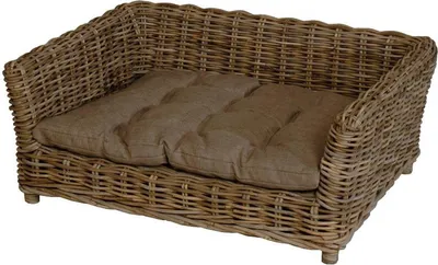Produktbild von KRINES HOME Hundekorb / Hundebett aus Natur Rattan mit Kissen / Großer Korb für Hunde (Größe XL)