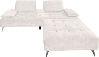 Produktbild von KAWOLA Sofa WIOLO Schlafsofa Daybed mit Hocker velvet cremeweiß