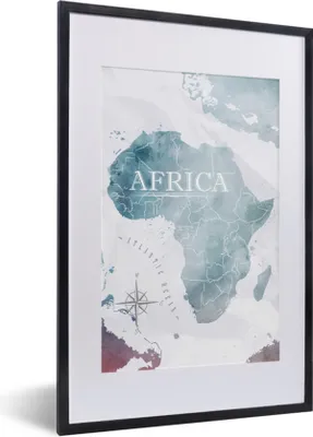 Produktbild von MuchoWow® MuchoWow® Gerahmtes Poster Weltkarte - Afrika - Blau 40x60 cm - Poster mit zchwarzem Bilderrahmen - Poster in Rahmen