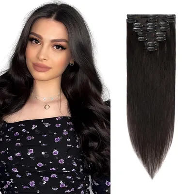 Produktbild von Solidchoice – Clip-In-Haarverlängerungen aus Echthaar, 25 cm, Schwarz