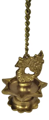Messing-Diya-Öllampe mit Pfau, 6 Lichter, hängend