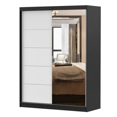 Image de Armoire à portes coulissantes Armoire 150 cm noir/blanc avec miroir - Vista 05