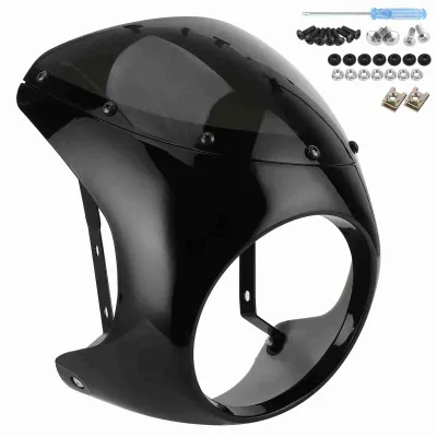 Zdjęcie produktu dla 7-calowa owiewka przedniego reflektora Uniwersalna owiewka do motocykli (błyszczący czarny czarny obiektyw) (błyszczący czarny + czarny obiektyw)