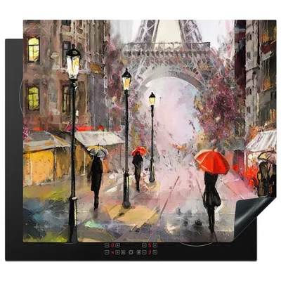 Produktbild von KitchenYeah© Herdabdeckplatte Paris - Stadt - Farben - Eiffelturm , 59x51cm, Küche Deko, Glaskeramikkochfeld Herdabdeckung, Abdeckplatte fùr Kochfeld