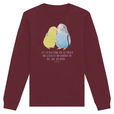Produktbild von Mr. & Mrs. Panda Baumwoll Sweatshirt Wellensittich Liebe Größe S - Burgundy - Geschenk, Rundhals Pullover, Vögel, Freundin, Pulli, Dankbar, Sweater, Verknallt, Kuscheln
