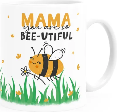 Produktbild von Kaffee-Tasse Muttertag lustige Geschenk-Idee für Mama Spruch You are so bee-utiful Biene Moonworks® Uni-Weiß Keramik-Tasse